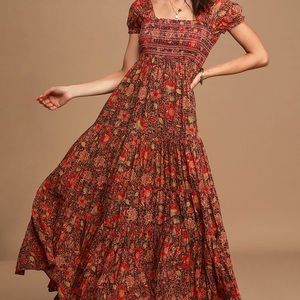 Free People Getaway Red Floral Print Maxi Dress